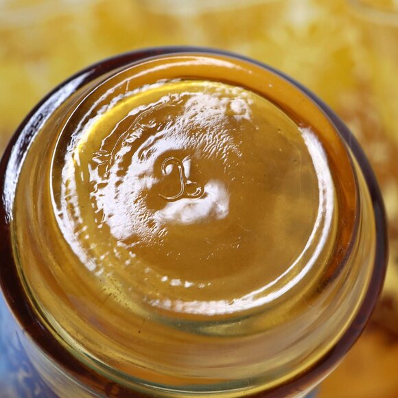 Vintage Libbey Amber Glass Daisy Drinking Glasses Cups 70s Yellow Brown x 5 - Picture 9 of 11